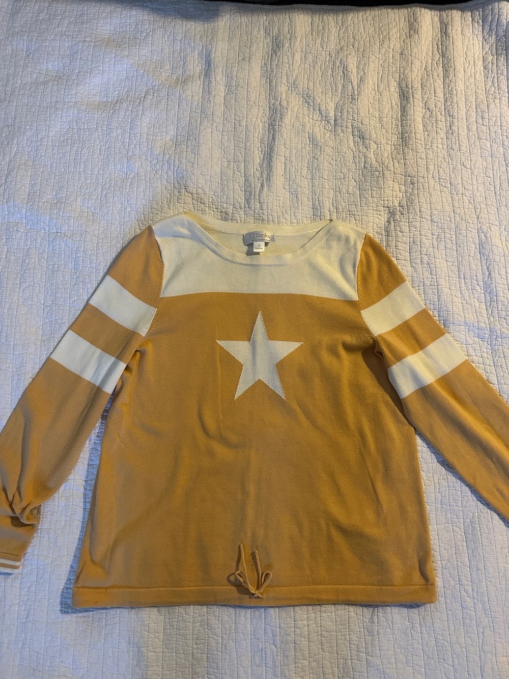 CJ Banks Mustard and Cream Star Crewneck Sweater